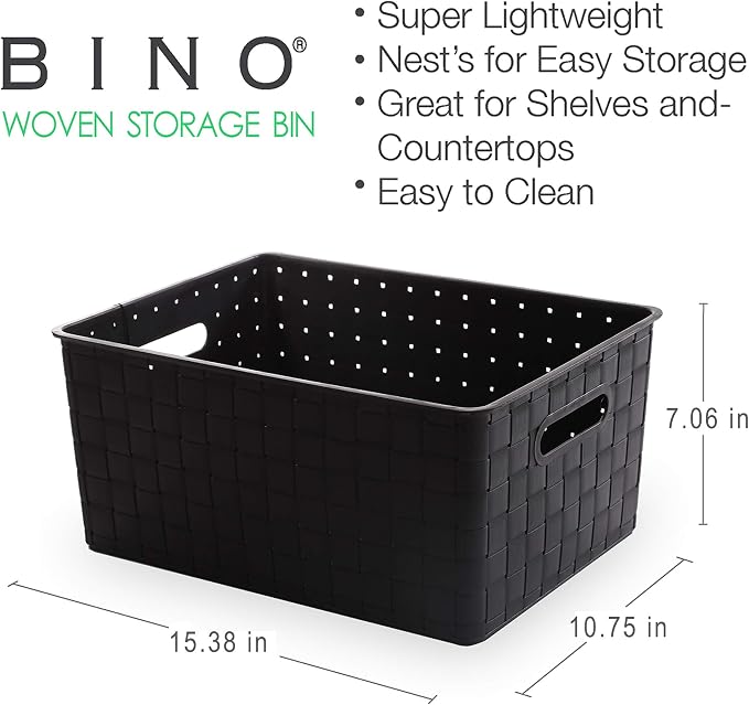 BINO | Plastic Basket, Large - Black | 3 Pack | THE STABLE COLLECTION | Multi-Use Storage Basket | Rectangular Cabinet Organizer | Home & Office Storage Organizer | Baskets for Bathroom Organizing - Image 2