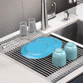 SunCleanse Roll-Up Dish Rack 17.8" x 15" Grey Over Sink Drainer Foldable | Multi-use stainless steel, foldable, for countertop, space-saving, easy to clean and non-slip by SunCleanse