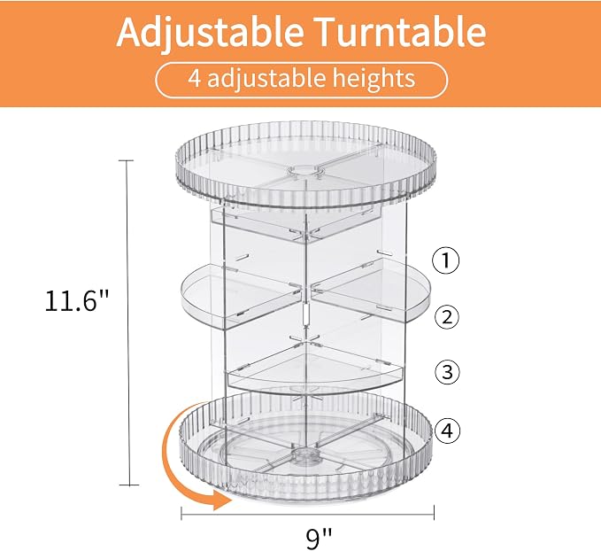 Clear Rotating Makeup Organizer,8 Adjustable Layers Vanity Organizer Skincare Storage,Cosmetic Display Case 360° Stabilizly Spinning Multi-Function Storage for Bathroom and Bedroom Countertop - Image 5