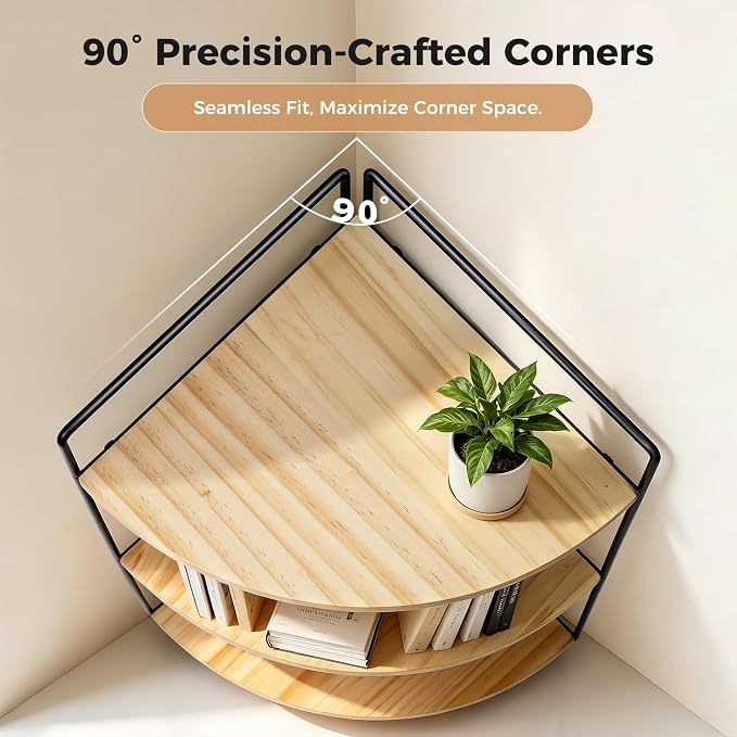 3 Tier Corner Bathroom Counter Organizer – Solid Wood + Metal Stand, Bathroom Countertop Organizer for Skincare, Makeup & Vanity, Space-Saving Rustic Storage for Sink, Kitchen & Bathroom - Image 7