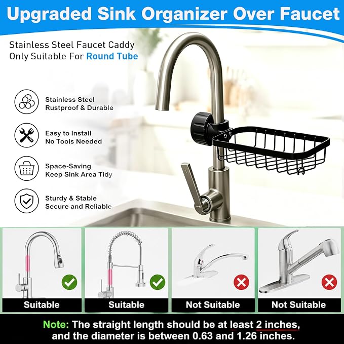 Kitchen Sink Sponge Holder over Faucet Caddy Organizer for Round Faucet - Image 2
