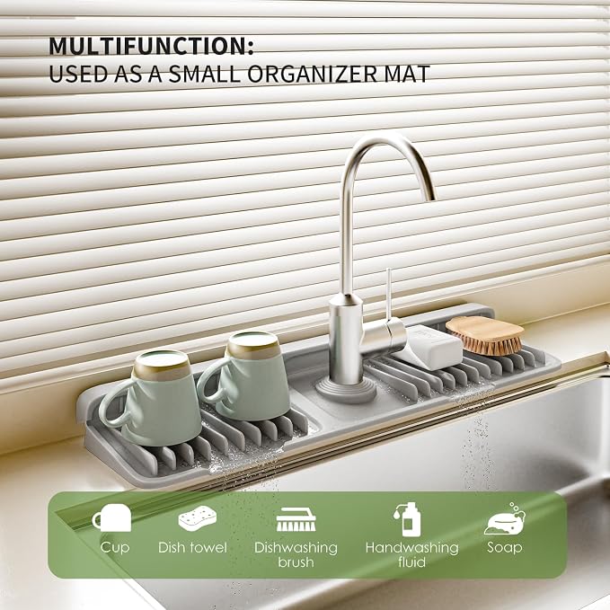 2026 New Silicone Sink Splash Guard, 7°Slope Fast Self-draining | Faucet Mat for Kitchen Sink, 7°Slope Fast Self-draining, Fast Drying Tidy Faucet Mat Splash Guard - Image 2