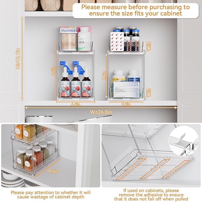 4 Pack 2 Tier Vertical Spice Rack Pull Out,10.4'' Deep Narrow Slide Out Spice Rack Organizer for Inside Cabinets,Kitchen,Pantry,Cupboard Seasoning,Can,Jar Organizer and Medicine Cabinet Storage - Image 2