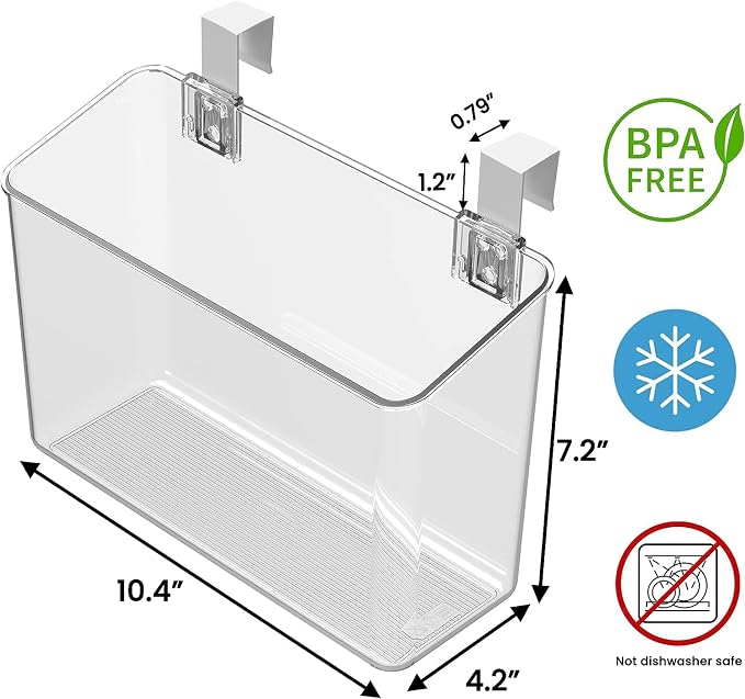 2 Pack Plastic Over Cabinet Door Organizer with Removable Hooks, Clear Hanging Baskets for Organizing Hanging Holder for Kitchen, Bathroom-Hang Outside or Inside Door-L - Image 6