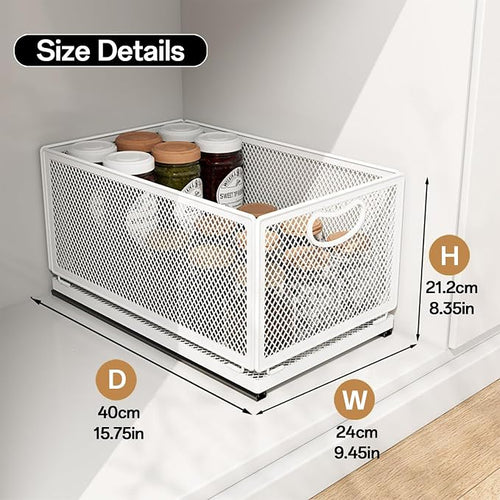 1 Pack Pull out Cabinet Organizer with Sliding Drawer,9.6"W x15.7"D x 8.4"H | Under Sink Organizers and Storage Rack, Adhesive Nano Film Heavy Duty Slide out Pantry Shelves for Kitchen,Sink - Image 2