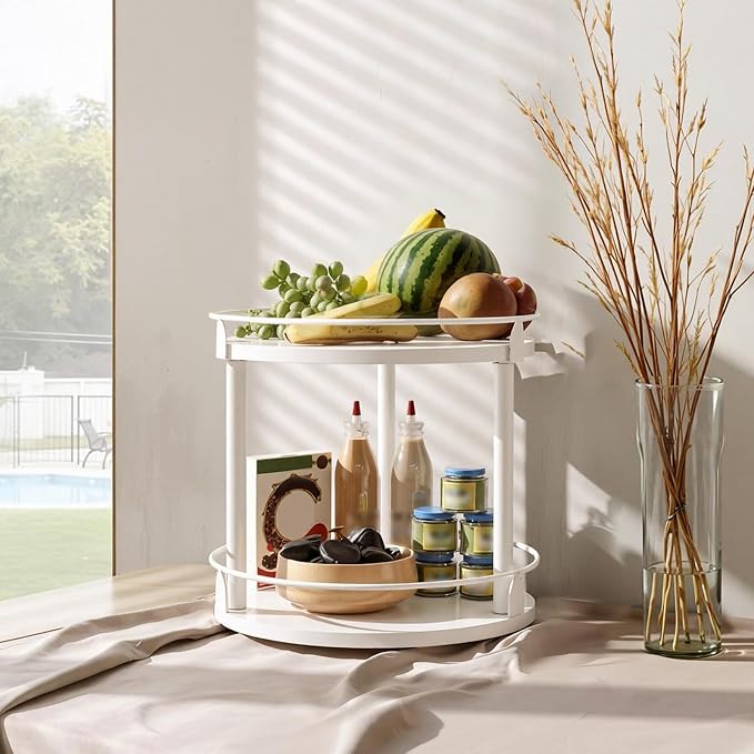 Lazy Susan Organizer, Rotating Spice Rack, 2 Tier Spice Turntable Organizer, Industrial Turntable Spice Holder, for Kitchen Countertop, Compact and Versatile, White SR22WW - Image 7
