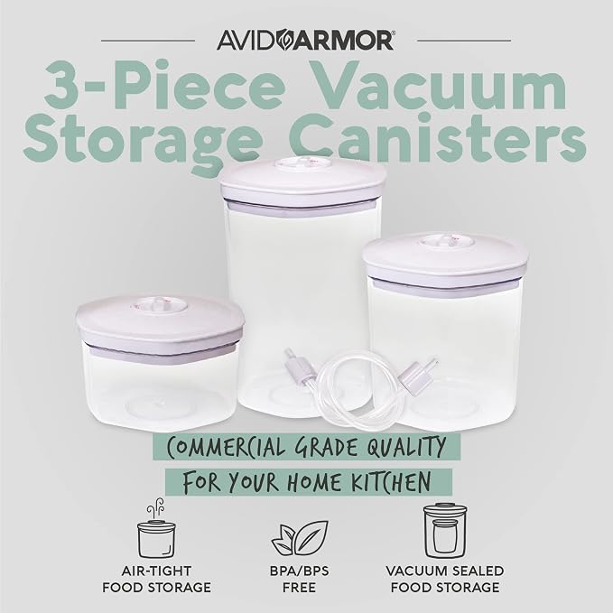 Avid Armor 3 Piece Vacuum Food Container Set for Home Kitchen with Accessory Hose in 2L, 1.4L, and 0.7L Sizes BPA Free - Image 2