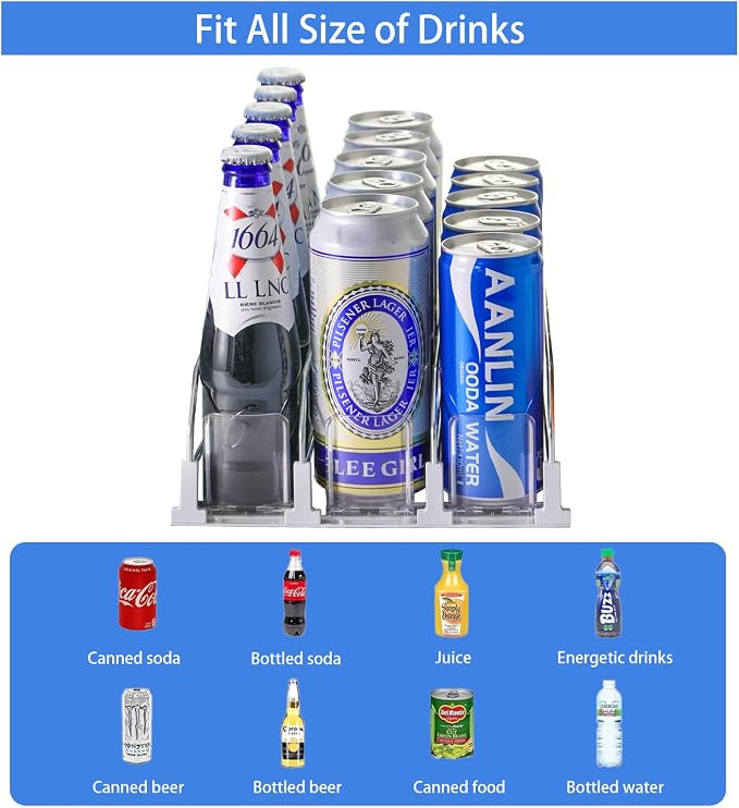Fridge Drink Organizer for Soda Cans, 3Row Automatic Can Dispenser with Self-Pushing Design, Space-Saving Beverage Storage Rack, Holds 15 Cans - Image 4