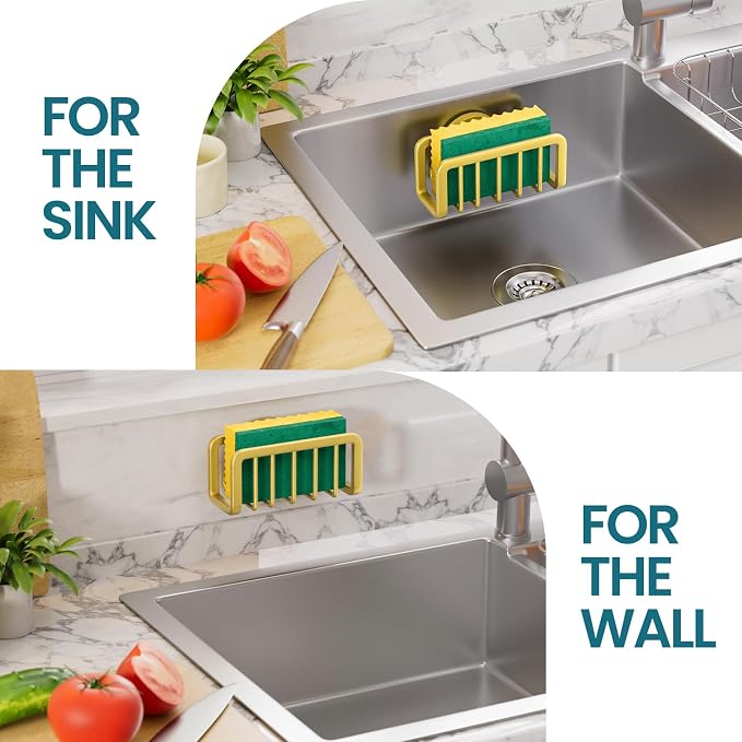 TAILI Rustproof Sponge Holder for Kitchen Sink with Suction Cup-Gold | Rustproof Aluminum Sink Caddy for Sponges, Brushes, Stoppers & Scrapers,Removable Ventilated Quick-dry Design, Holds Up 11lbs - Image 5