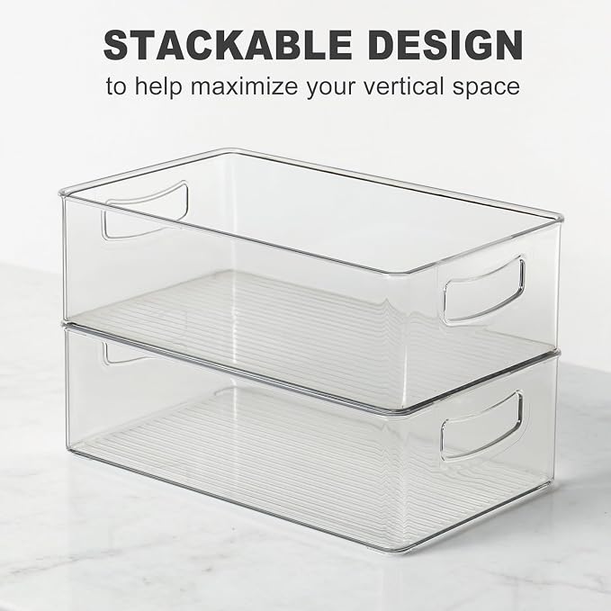 Heyuzb Set of 8 Clear Fridge Organizer Bins, Stackable Refrigerator Organizers and Storage for Fridge, Freezer, Pantry, BPA Free - Image 2