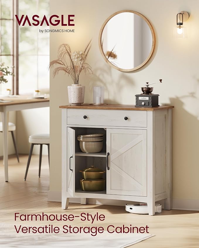 VASAGLE LIRY Collection - Buffet Cabinet, Coffee Bar Cabinet with a Drawer, Adjustable Shelf, Sideboard Storage with Cable Hole, Drawer Divider, Rustic White and Honey Brown UBBK341W01V1S - Image 4