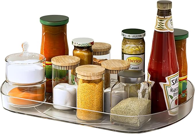 Voova 360 Degree Refrigerator Lazy Susan Turntable, 1 Pack | Rectangular pull-out rotating organizer with suction cups for easy access in fridges, cabinets, pantries and countertops by Voova