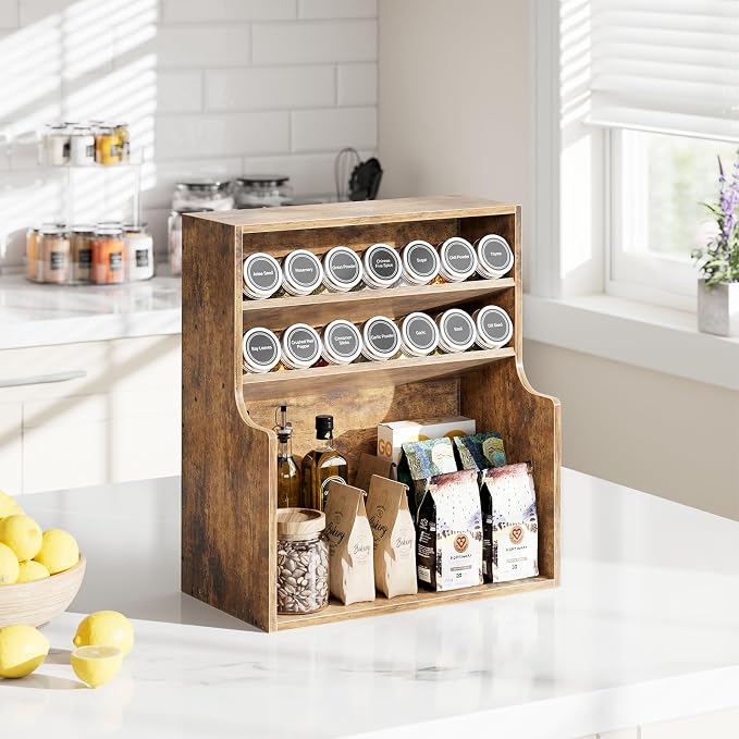 Simple Trending Spice Rack Organizer, 3 Tire Wood Kitchen Counter Spice Rack, Large Counter Seasoning Organizer Storage Shelf for Pantry, Kitchen, 7” W × 14.3” H, Brown - Image 2