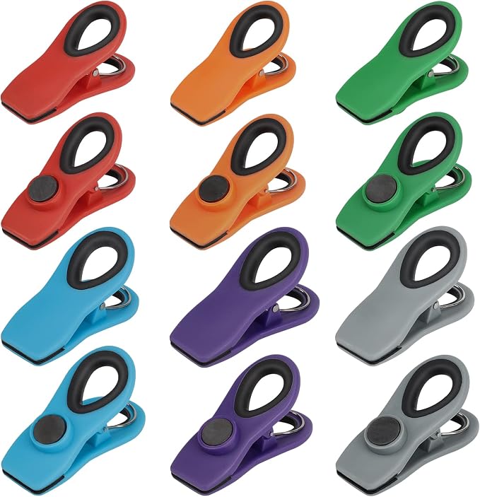 Chip Clips, Magnetic Bag Clips with Air Tight Seal for Food Storage, 12 Pieces, Multicolor by TACGEA