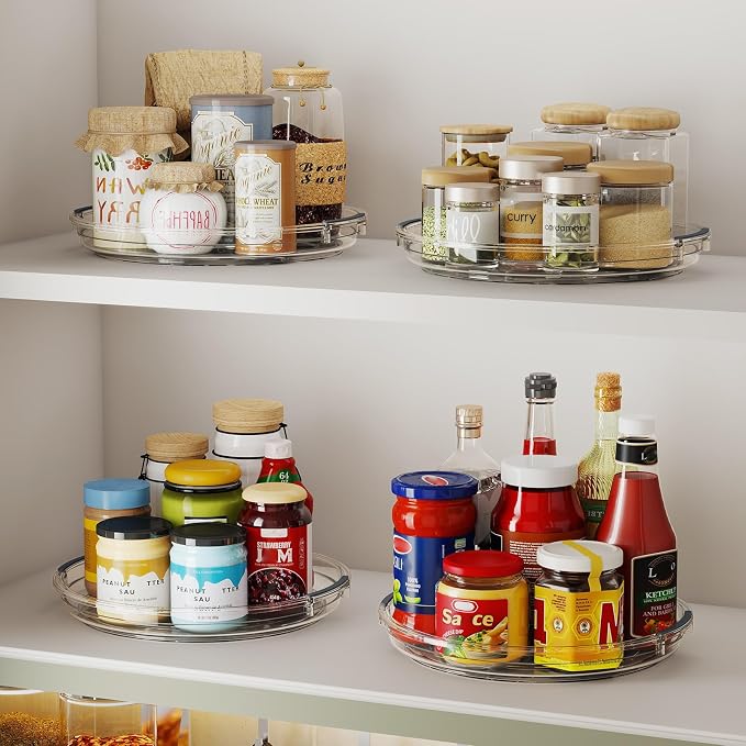 4 Pack Lazy Susan Organizer, 9.25 inch Lazy Susan Turntable for Cabinet Table Top Refrigerator, Rotating Organizers for Pantry Fridge, Clear - Image 4