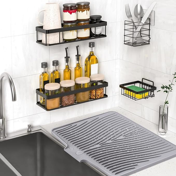 TIKNIK Silicone Dish Drying Mat for Kitchen Counter, Grey-1pcs, 20" x 15" | Heat Resistant & Non-Slip Dish Drain Pad with Built-In Drain, Dishwasher Safe, Quick-Dry, Hangable & Roll-Up for Storage - Image 7