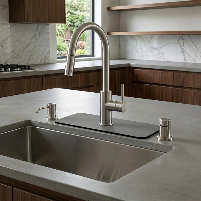 Absorbent Kitchen Sink Faucet Mat: 2PCS 14"Lx5.5"W Small Grey Splash Guard for Compact Sink - Fits Irregular Sink with 2, 3 holes, Soap Dispenser & Air Gap - Cuttable Drip Catcher for Bathroom RV Bar by PopKozzi