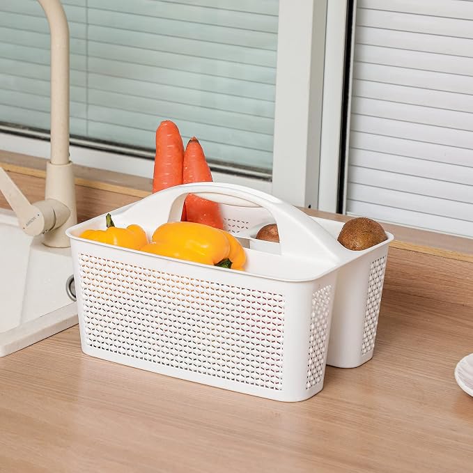 Plastic Portable Shower Caddy Basket with Handle, 3 Compartments, White | Storage Organizer with Drain Holes, Sturdy and Durable For Bathroom, Kitchen, College Dorm, Sink, Camping - Image 5