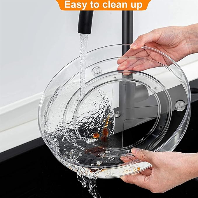 2-Pack 13Inch Lazy Susan Cabinet Organizer, Plastic Rotating Organizer Spice Rack Condiment Organizer for Pantry, Countertop, Cupboard, Refrigerator-Clear - Image 5