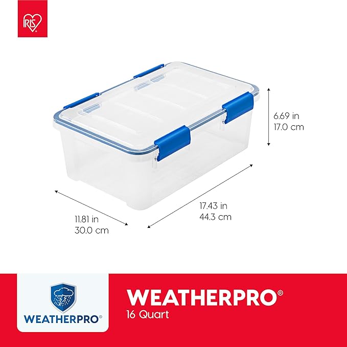 IRIS USA 3-Pack 16 Qt Storage Bins with Gasket Lids, Clear/Blue | WeatherPro seal protects shoes, crafts, documents and supplies from dust and moisture - Image 2