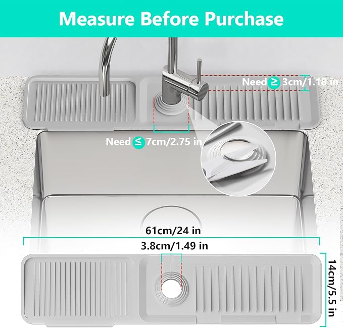 24 Inch Longer Faucet Mat for Kitchen Sink [5°Slope Fast Self-draining]Bathroom Kitchen Sink Splash Guard Silicone Sink Faucet Mat Splash Guard Kitchen Sink Area Tidy Splash Faucet Guard Draining Mat - Image 3