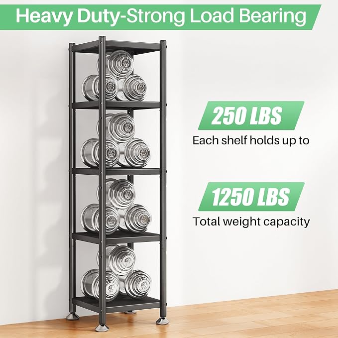PXRACK 5-Tier Kitchen Storage Shelves, Adjustable Metal Shelves for Storage Pantry Shelves with Rolling Wheels, Storage Rack Shelving Unit Organizer for Bedroom Laundry Closet - Image 6