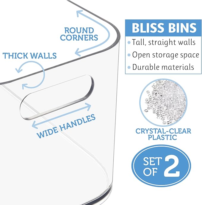 STORi Bliss 10" x 6" Open Clear Pantry Organizer Bin, Set of 2, Plastic Containers with Handle for Kitchen, Fridge, Cabinet, Closet, Bathrom, Undersink Storage Made in USA - Image 8