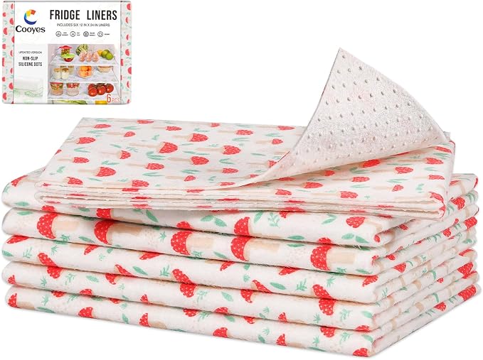Cooyes 6 Pack Cloth Shelf Liners for Kitchen Cabinets, 17.7" × 36", Non-Slip Refrigerator Liners Machine Washable, Freezer Drawer Mats for Glass Shelves and Kitchen Cabinets, (Red Mushroom) by Cooyes