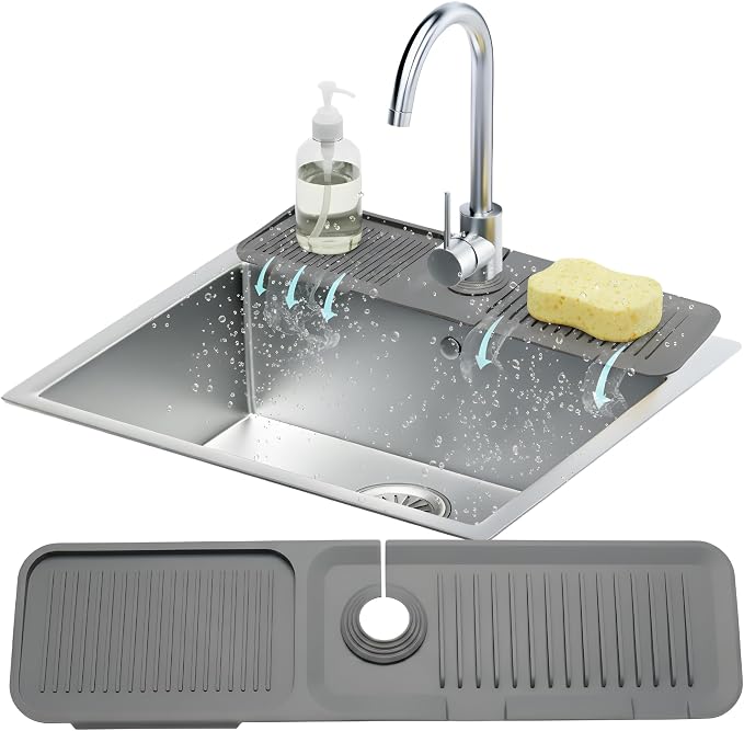 24” Silicone Faucet Mat For Kitchen Sink, Kitchen Sink Splash Guard Behind Faucet, Kitchen Faucet Mat For Kitchen Sink, Kitchen Sink Faucet Mat Splash Guard and Sink Water Splash Guard (Gray) by LindasEssentials