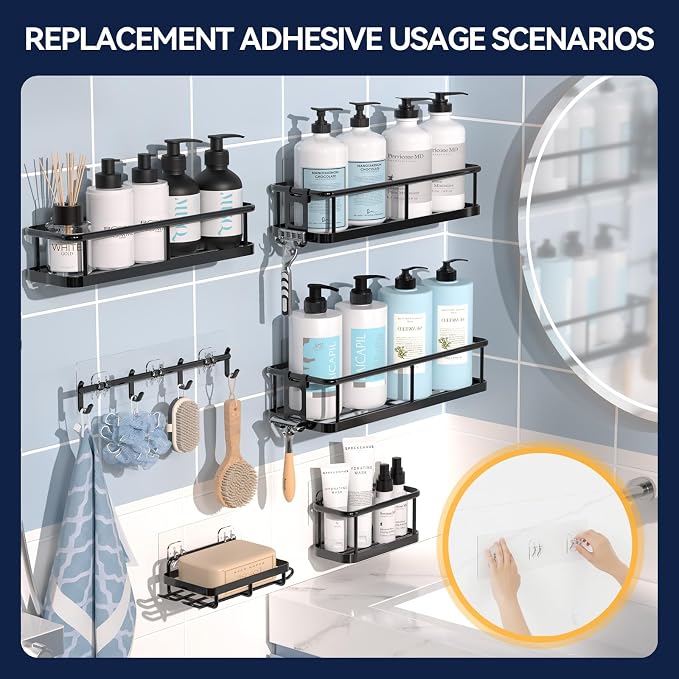 2-Pack Shower Caddy Adhesive Replacement - Transparent Shower Adhesive Strips, No Drilling Hooks for Bath Storage Shelves, Kitchen Racks, Basket & Soap Holder - Image 8
