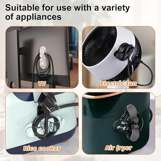 Cord Organizer Kitchen Appliance Cord Holder Adhesive Cable Wrap - Strong Sticky Cord Wrapper for Appliances, Fits Flat & Curved Surfaces, 8 Pack for Coffee Maker Air Fryer Mixer - Image 7