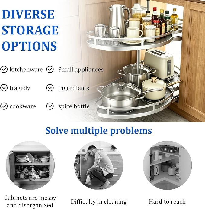 Blind Corner Cabinet Pull Out Organizer, for Door Opening 14.2"-16.1" / Cabinet Internal Width ≥29.9" / Depth ≥18.9" / Height 23.6"-29.5", Left/Right Adjustable Magic Corner Storage (Lift Pull Out) - Image 7