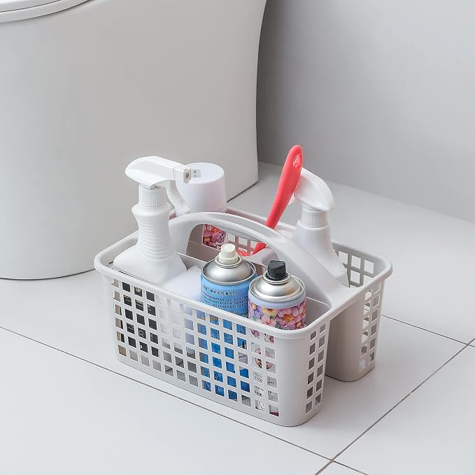 Portable Shower Caddy Basket Plastic Storage Basket with Divided Light Grey | Sturdy Large Capacity Cleaning Supplies Organizer Compartments Tool Bin for Bathroom Kitchen Bedroom College Dorm Essentials - Image 7