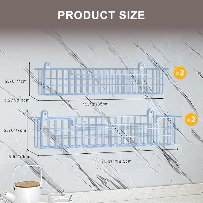 Spice Rack Wall Mount, 4-Pack Seasoning Organizer for Kitchen Storage Organization, Metal Spice Holder Saving Space Shelf for Cabinet, RV, Pantry, Blue - Image 2
