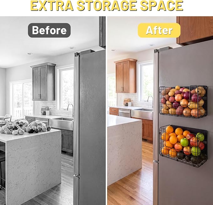 2 Set Magnetic Shelf for Fridge , Fruit Potato & Onion Storage Bins, Pantry Organizers & Storage, Large Container Magnetic Basket for Refrigerator, Kitchen Counter, Cabinet, Magnetic Fridge Organizer | 50 lbs strong magnet, no-drill, large capacity, ve... - Image 5