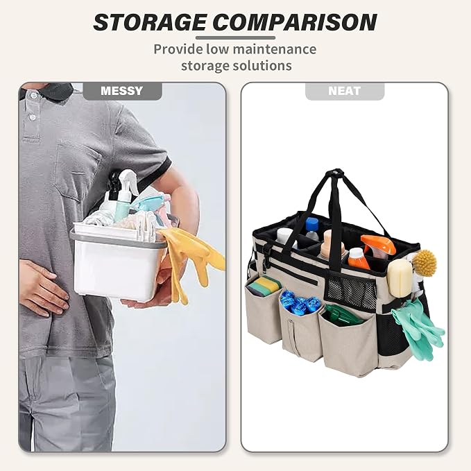 IBVIVIC Wearable Cleaning Caddy Bag for Cleaning Supplies, White | Cleaning Organizer Tote Bag with Handle & Shoulder Straps Kitchen Cleaning Supplies Storage Bag for Cleaners & Housekeepers - Image 3