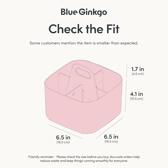BLUE GINKGO Stackable Organizer Caddy, Square, Pink, Made in Korea | Portable. Adjustable. Home, Office & School Storage. - Image 3