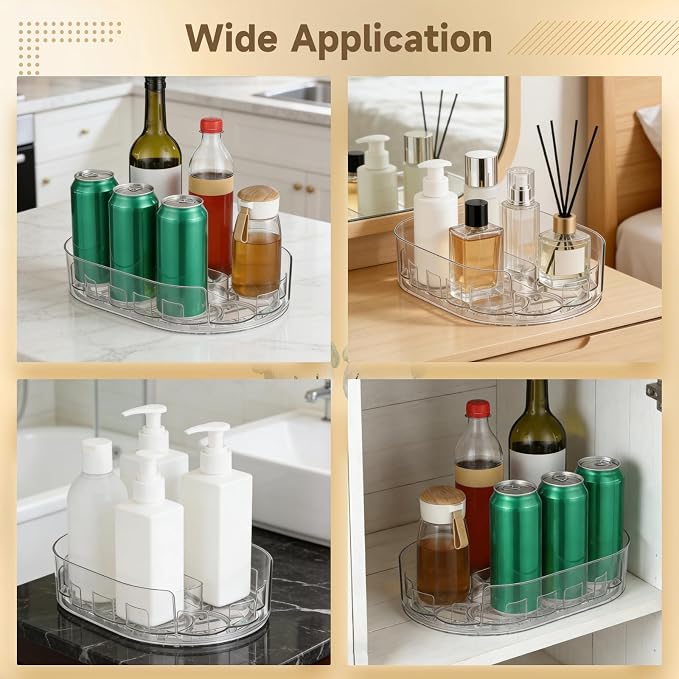 2 Pcs Lazy Susan Turntable for Refrigerator, 360° Rotating Clear Refrigerator Organizers and Storage, 3.5 x 8.5 in Oval Condiment Organizer Rack, Ideal for Countertop, Cabinet, Pantry & Dining Table - Image 8