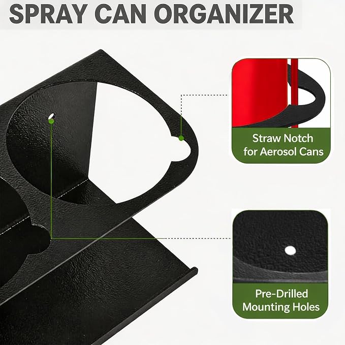 2 Pack Wall-Mounted Spray Bottle Holder, Heavy-Duty Steel Black Aerosol Can Storage Rack with 10 Holes, Spray Paint Can Organizer for Garage, Shop, Home, Tool Trailer & Service Truck - Image 4