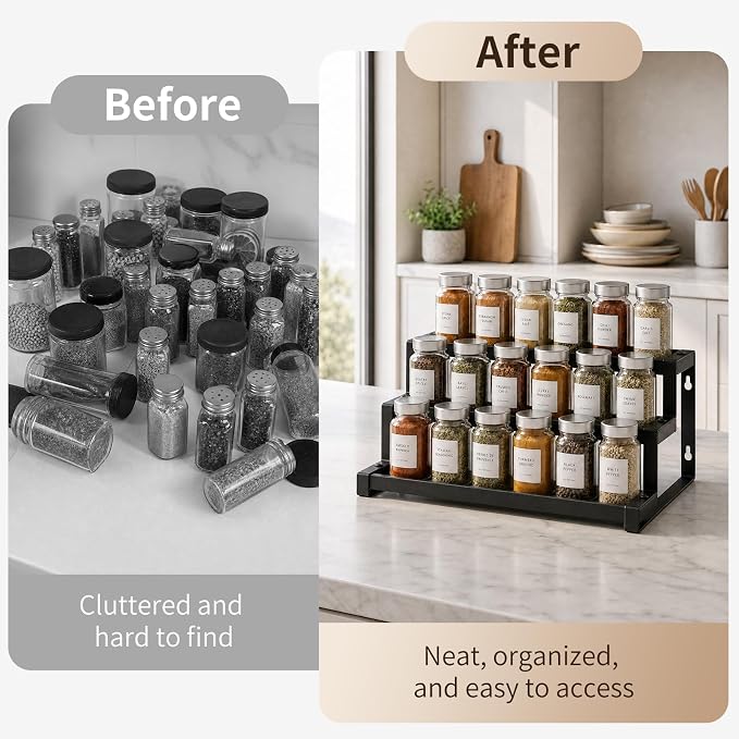Expandable Spice Rack Organizer for Cabinet, Supports 17.6 lbs Per Tier | Expandable 16"-29", Anti-Separation Sliding Design, 3-Tier mental shelf, Organizes Jars, Bottles & Seasonings, Easy Assembly - Image 5