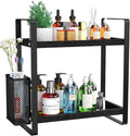 Bathroom Organizer Countertop, Counter Organizer for Bathroom Decor, Wooden Sink Shelf for Vanity Storage, Makeup Tray for Perfume Skincare Bedroom Kitchen Corner (Black) by LemikkleDirect