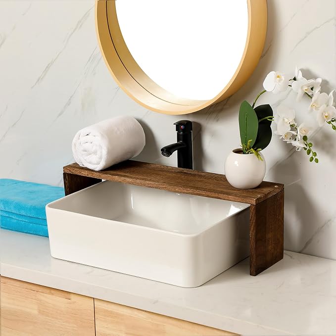 Over The Sink Shelf Bathroom Wood Pedestal Soap Stand Farmhouse Bathroom Decor Decorative Over The Sink Shelf for Kitchen(23.62 x 7.87 x 5.91 Inches,Dark Brown) - Image 3
