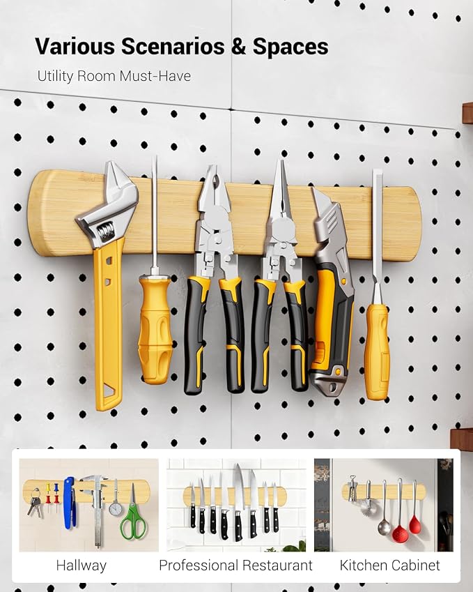 Magnetic Knife Holder, 16 Inch Bamboo Wood Knife Strip for Wall or Fridge | Fridge Magnetic or Screw-Mounted, Strong Magnet Secures Knives, Space-Saving, Kitchen Knife Storage, Housewarming Gift - Image 6