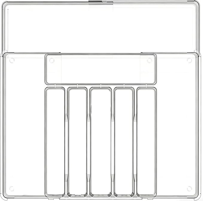 BPA-Free Expandable Utensil Drawer Organizer - Clear Plastic Adjustable Storage Tray for Kitchen Flatware, Knives, Forks and Spoons by Baosia