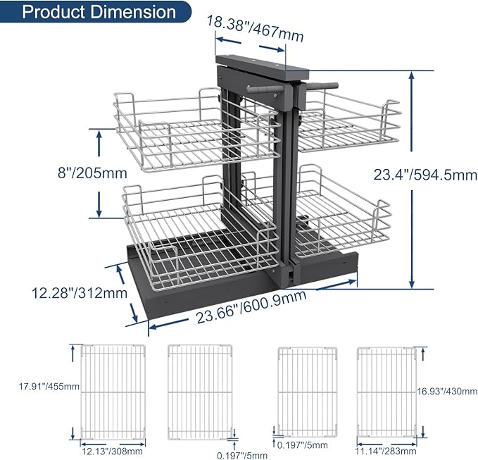 VADANIA Blind Corner Pull Out Organizer for 36" Cabinet, Soft Close | Reversible Left or Right Mount, 15.94" Opening, 2-Tier Pull-Out Basket, Soft Close - Image 3