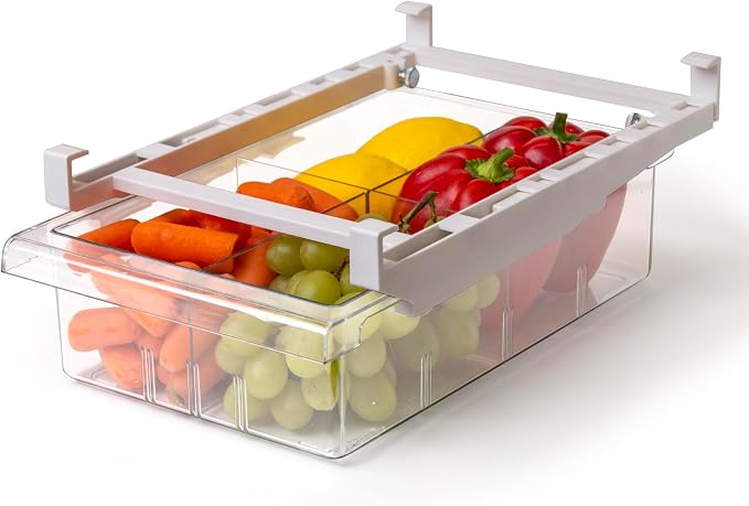 BINO | Pull-out Fridge Organizer | THE HANGER COLLECTION | Fridge Drawer Organizer with 2 Dividers | Clear Pantry Drawer Organizers | Shelf Holder Storage Drawers for Fruits, Veggies & Drinks - Image 8