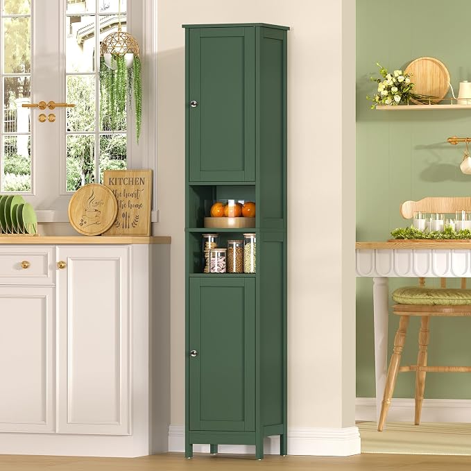 67" Tall Bathroom Cabinet with Adjustable Shelves and Doors, Narrow Bathroom Storage Cabinet for Small Space, Living Room, Entryway, Kitchen, Green - Image 8
