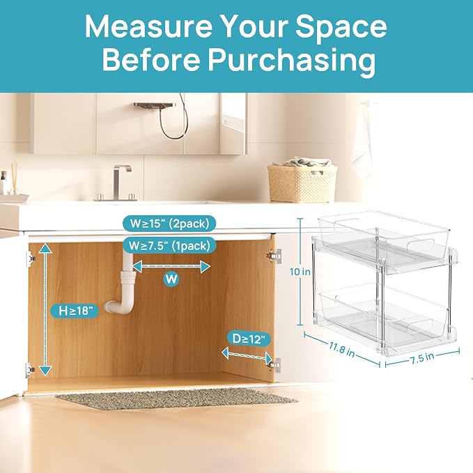 Vtopmart 4 Pack Pull Out Bathroom Under Sink Organizer (S-Standard) | Slide-out drawers, Multi-purpose storage, Clear visibility, Easy Set-up - Image 3