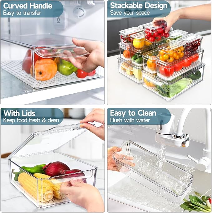 14 Pack Fridge Organizers and Storage - Refrigerator Organizer Bins with Lids, BPA-Free Fridge Organization, Fruit Storage Containers for Fridge, Vegetable, Food, Drinks, Cereals, Clear | with Lids, BPA-Free Fridge Organization, Fruit Storage Container... - Image 5