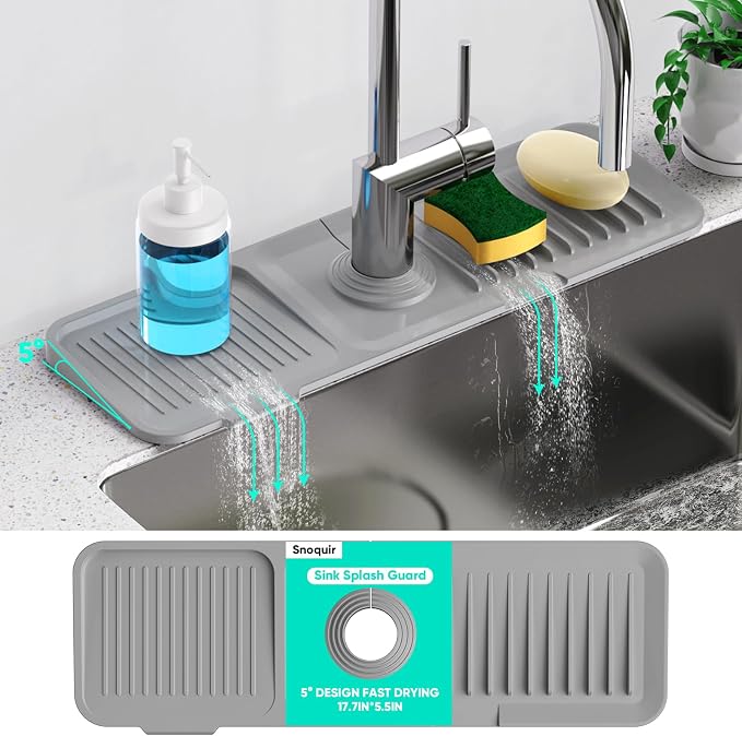 17.7'' Faucet Mat for Kitchen Sink [5°Slope Fast Self-draining] Kitchen Sink Splash Guard Silicone Kitchen Sink Faucet Mat Splash Guard for Kitchen Sink Area Tidy Splash Faucet Guard Draining Mat - Image 8